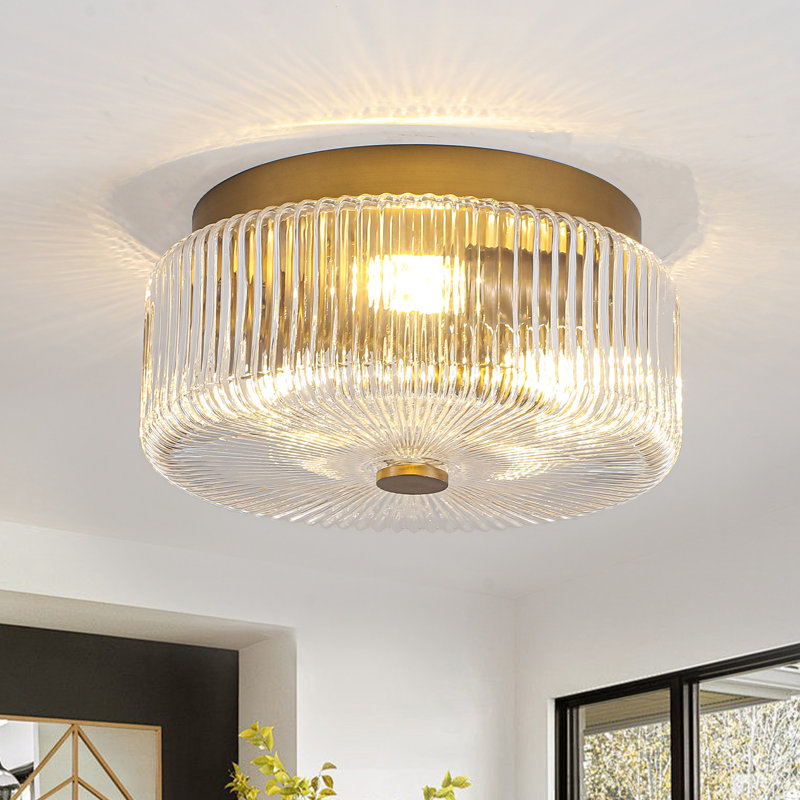 3-light Flush Mount Ceiling Light Fixture, Golden Close To Ceiling Light With Glass Shade