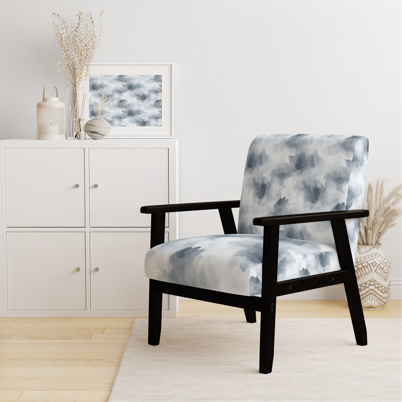 Chaise d'appoint abstraite - Fauteuil gris ardoise, Accoudoirs carrés noirs