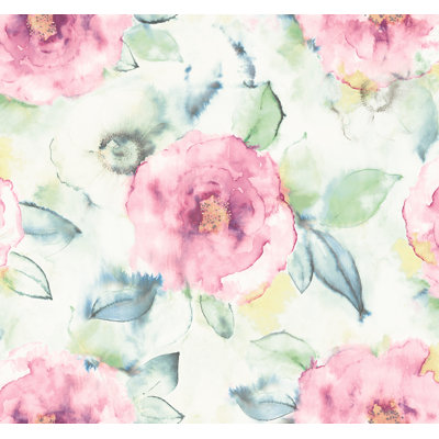 Seabrook Designs Metallic Kamella Watercolor Floral Unpasted Wallpaper
