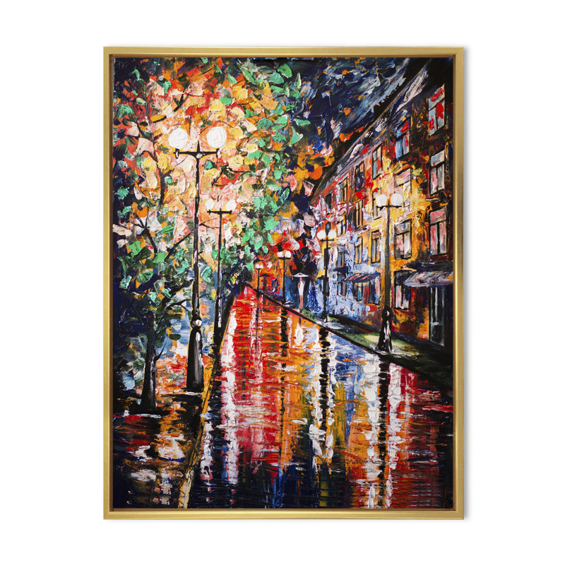 Paris Street Under Rain - Peinture, H 20 po x l 12 po x P 1 po, Cadre flottant doré