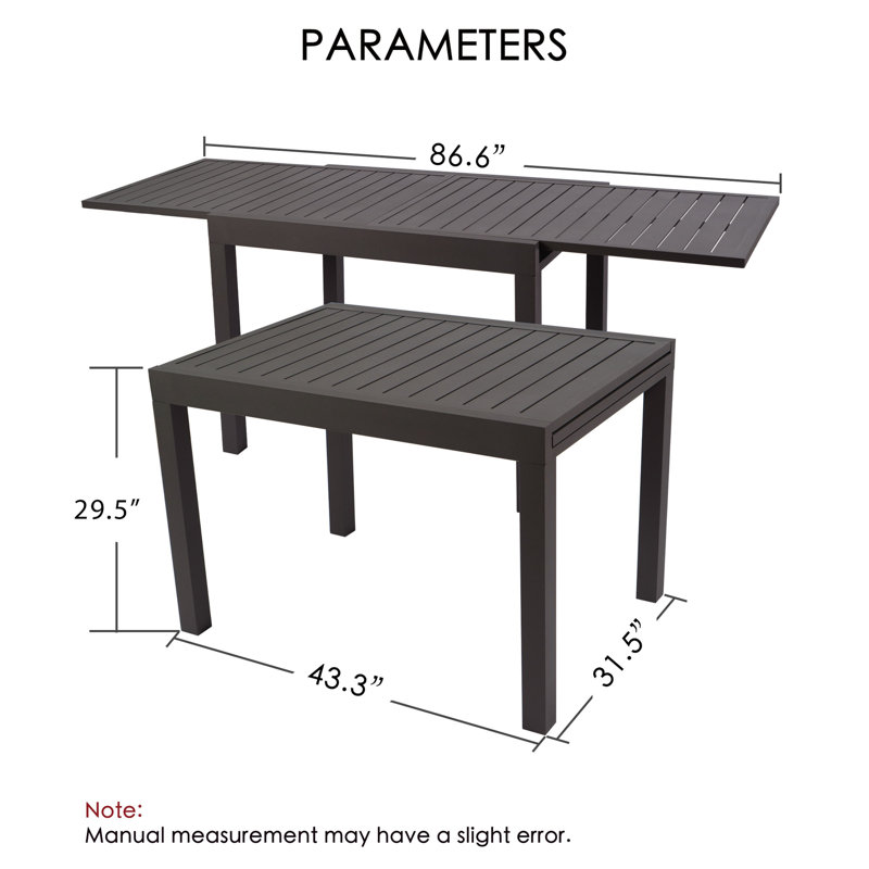 Table de salle à manger d'extérieur extensible Kozyard, longueur réglable de 43 à 86,6 po, structure entièrement en aluminium, résistante aux intempéries et à la rouille, pour la cour, le porche, le balcon, le jardin, brun