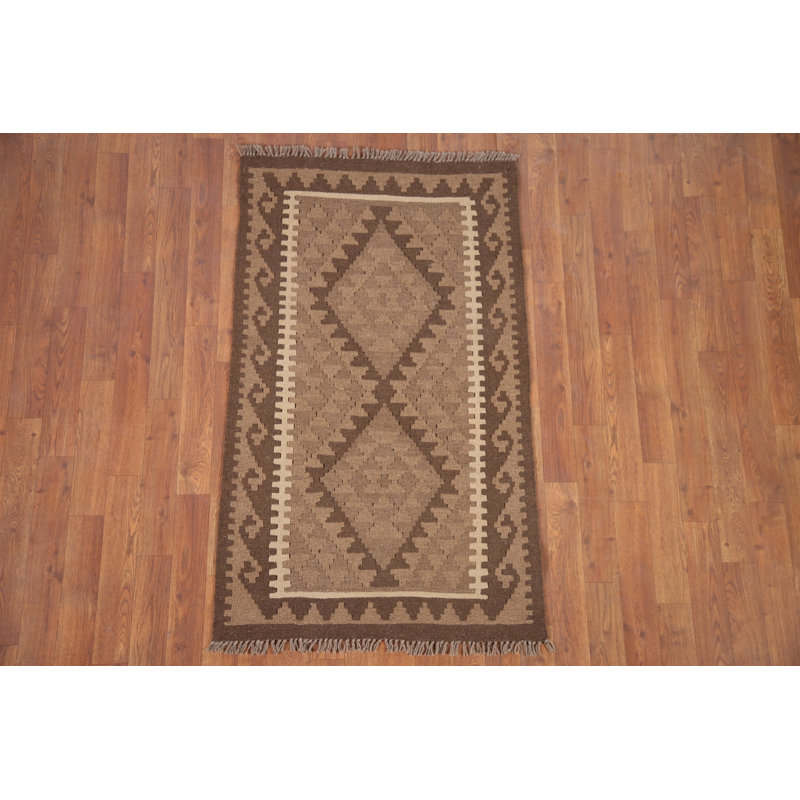 Brown Kilim Reversible Wool Area Rug 3x4
