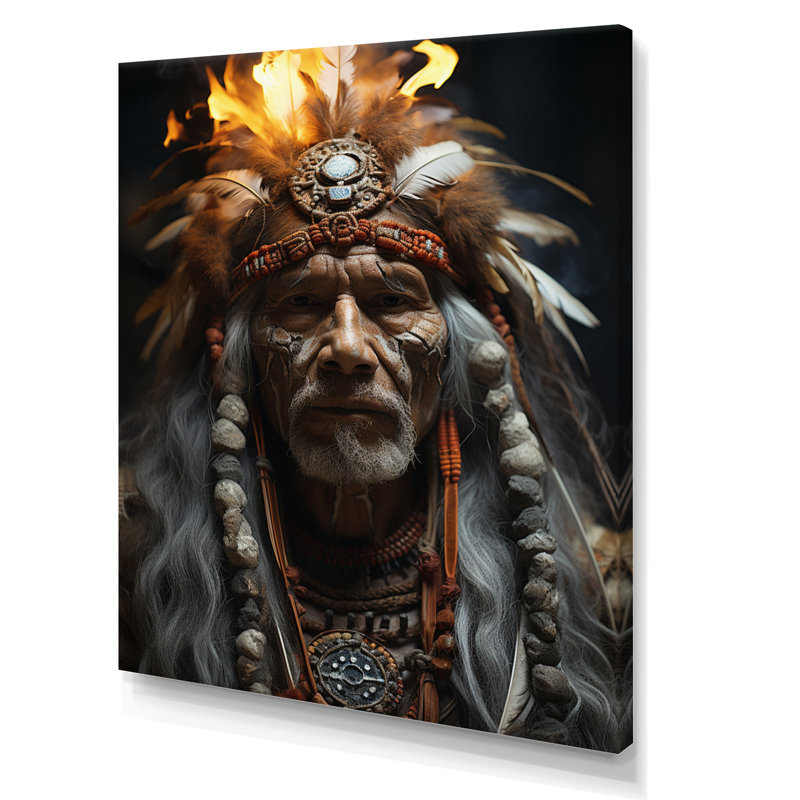 Native Art Shamans Portrait II - Impression sur toile Native American, H 40 po x l 30 po x P 1,5 po, Toile tendue