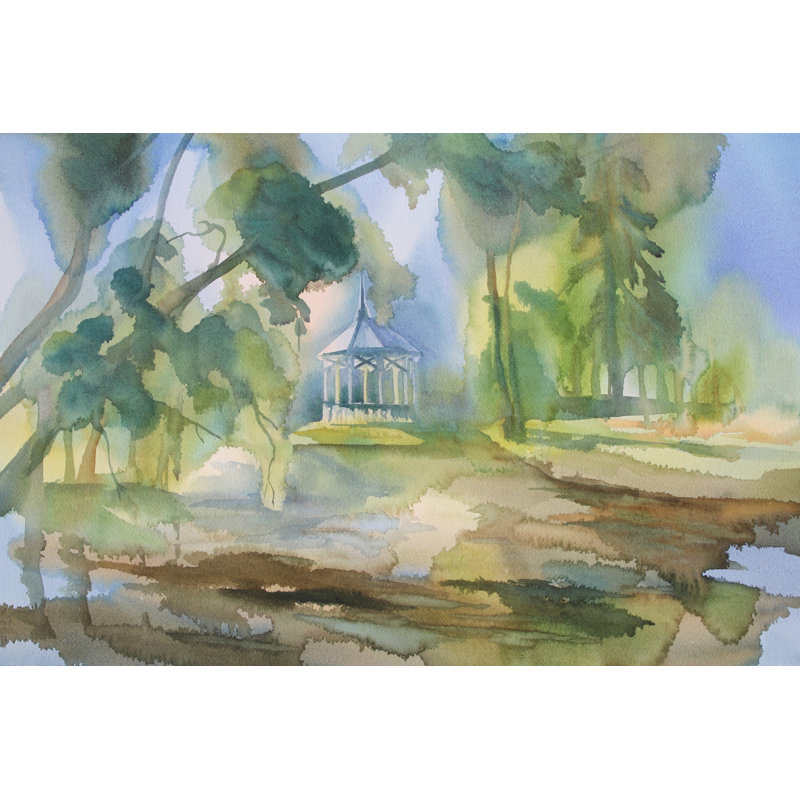 Park In Autumn Watercolour Landscape - Wrapped Canvas Print, 30cm H x 46cm W x 3.8cm D