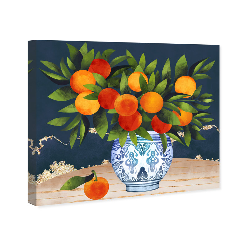 Blue and Orange Fruits in Porcelain Vase Canvas Print