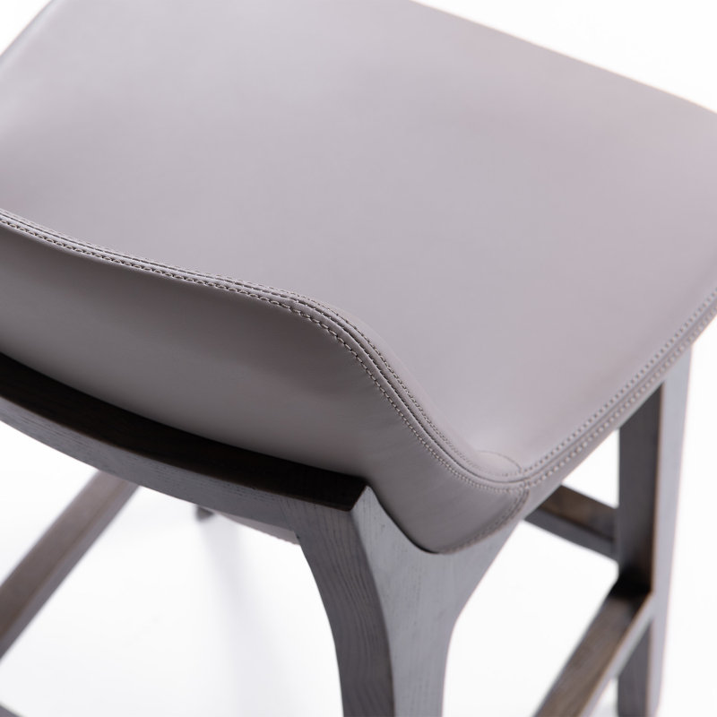 Modern Upholstered Counter Stool With Walnut Base