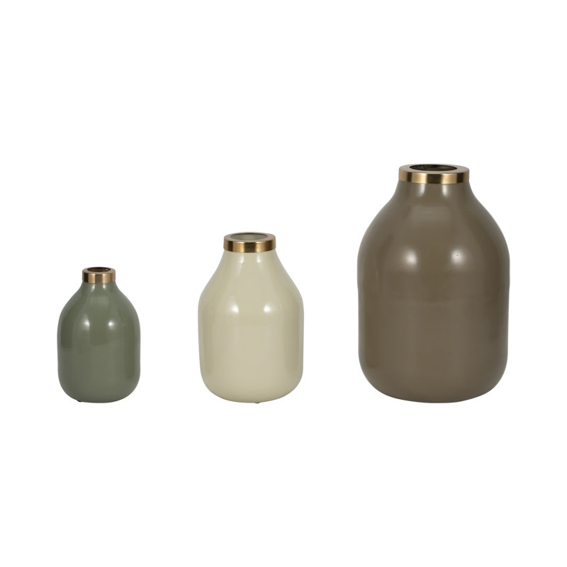 Ensemble de 3 vases en métal et en fer décoratifs Modern Modern Home, Vert