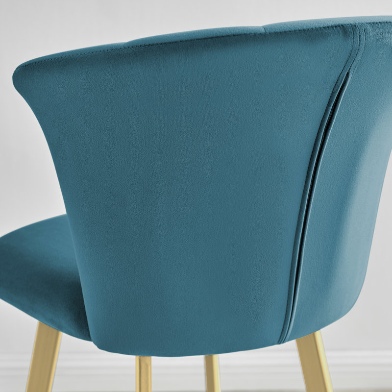 Juni Elegant Breakfast Bar Stool in Deco Style & Luxury Velvet, Blue, Gold