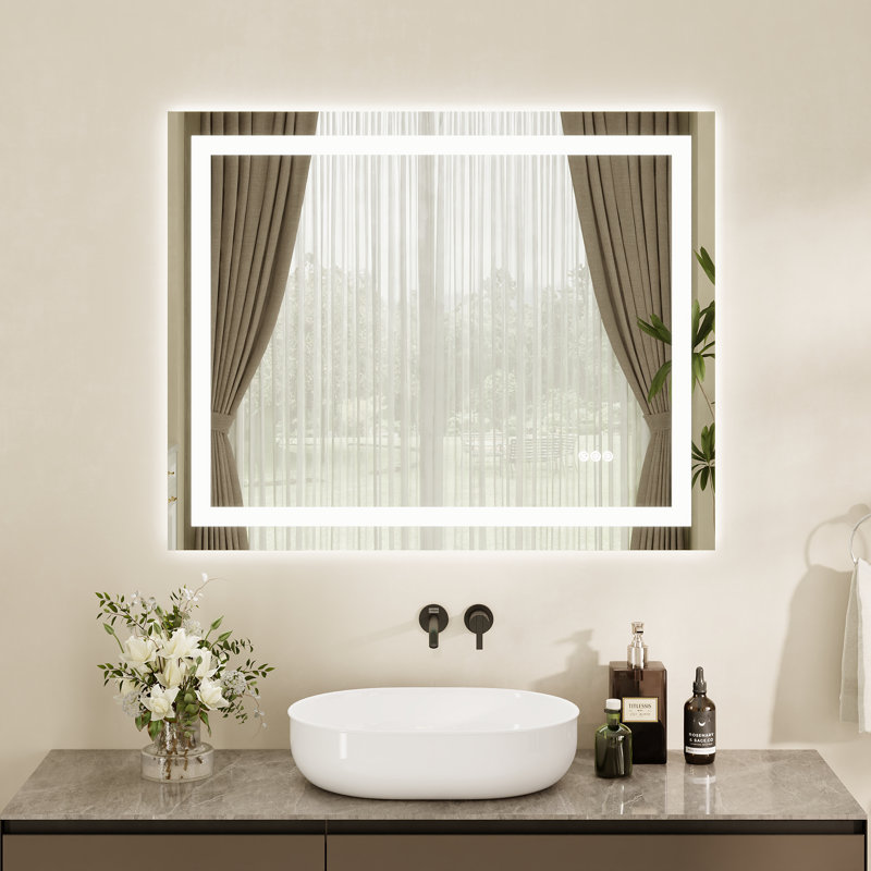 Deervalley 40"X 32"  LED Bathroom Mirror With Lights, 1.5X Anti-Fog, Front And Backlit Frameless LED Mirror