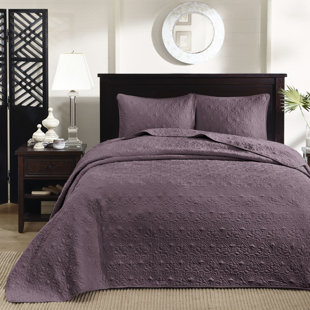 Grand couvre-lit réversible mauve - Matelassé pour un attrait élégant Rembourrage en coton prélavé Durabilité surdimensionnée pour s'adapter à un matelas profond livré avec et 2 taies décoratives