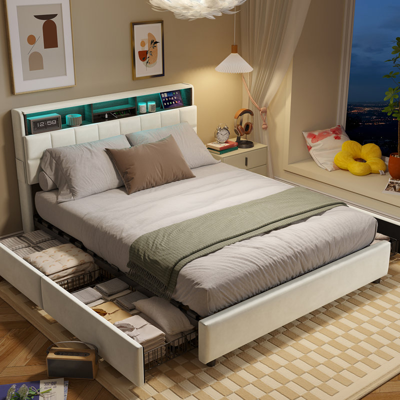 Upholstered Ottoman Bed, EuropeanKingsize (160 x 200 cm)