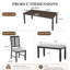 Ensemble de table de salle à manger extensible 6 pièces pour 6 personnes, ensemble de salle à manger de style campagnard moderne avec 4 chaises rembourrées et 1 banc, ensemble de sièges à dossier en lattes en bois d'hévéa à usage familial, espresso + noir, coussin beige-771576466-771576468