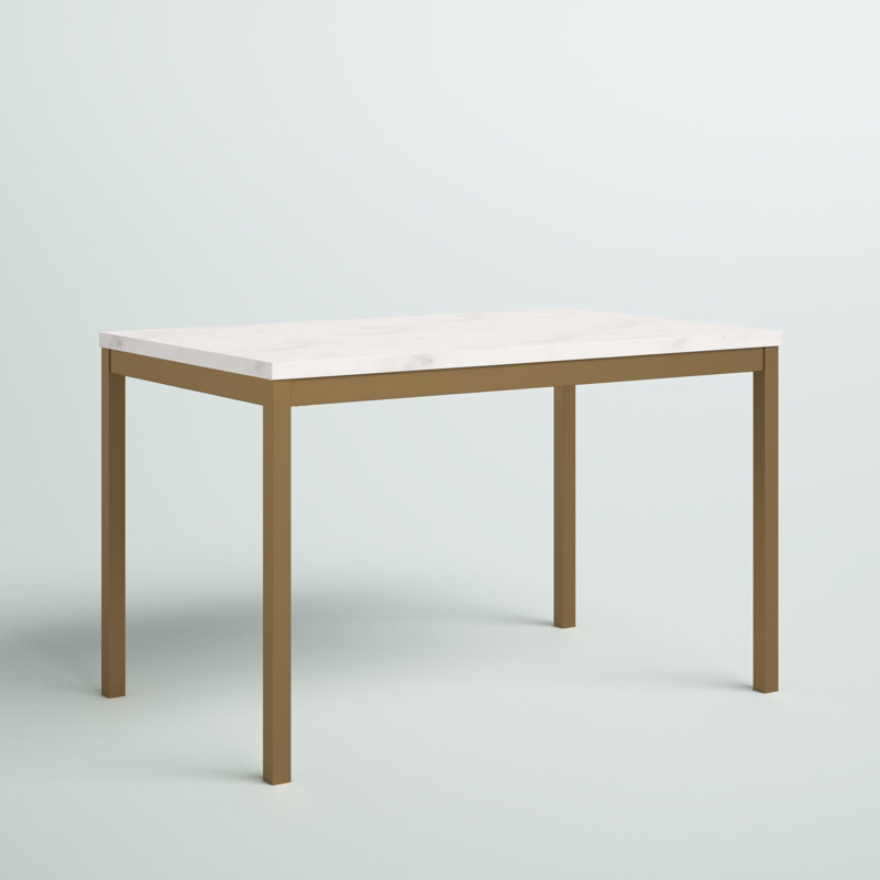 Mizell Faux Marble Top Metal Base Dining Table, Gold/Ivory