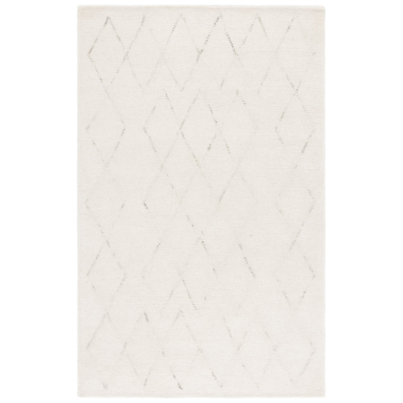 Harvest 201 Hand Tufted Wool/Cotton Geometric Rug in Ivory/Green, Rectangle 5' x 8'