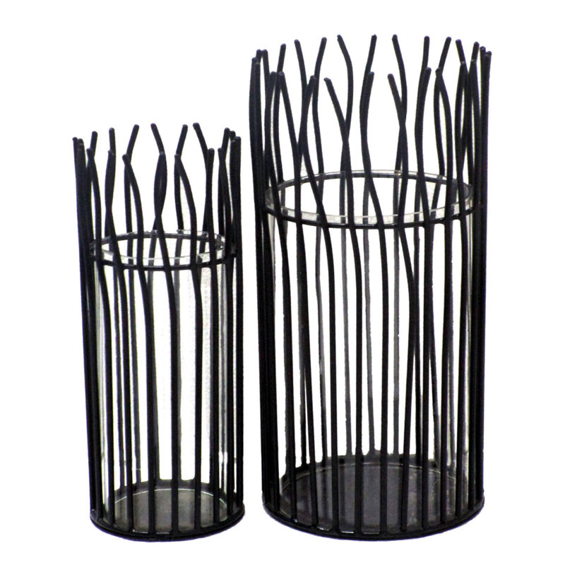 2 Piece Aluminum Tealight Holder Set, Black