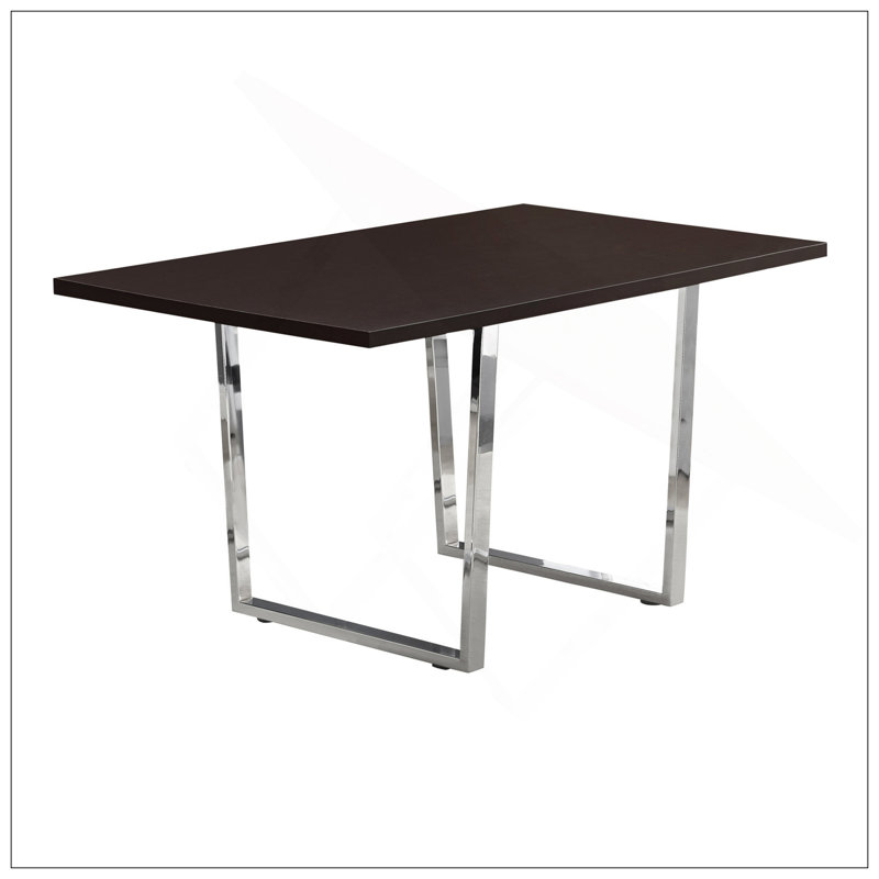 Dining Table, 60" Rectangular, Kitchen, Dining Room, Brown Laminate, Chrome Metal, Contemporary, Modern