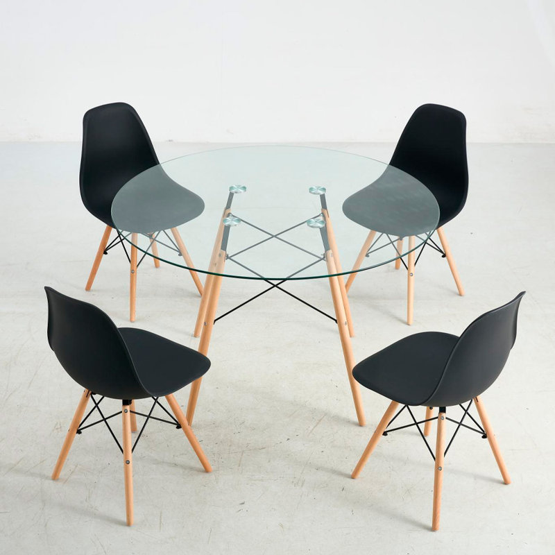 Shelba 4 - Person Glass Top Four Leg Dining Set, Black/Natural