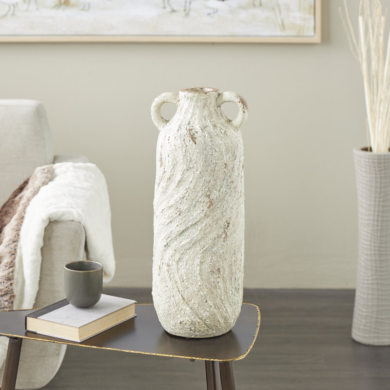 Vase crème avec 2 petites poignées Clairabelle, H 22,05 po x l 8,35 po x P 8,70 po