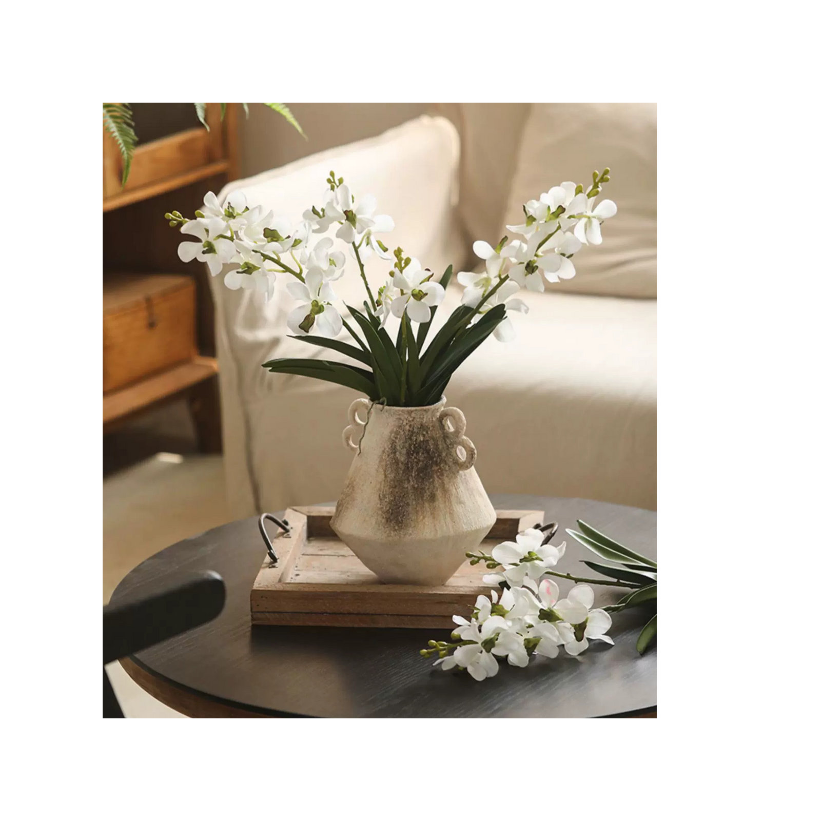 Faux Vanda Orchid Stem 24" Tall, White