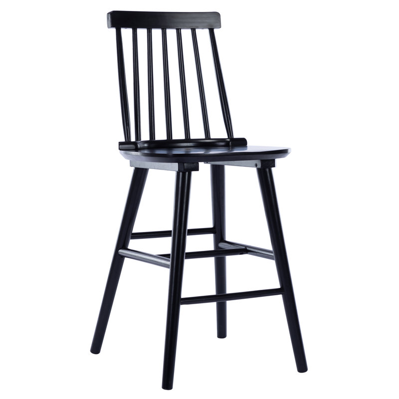 Tabouret Mid-Century moderne en bois massif à hauteur de comptoir Alvie, Noir, 4
