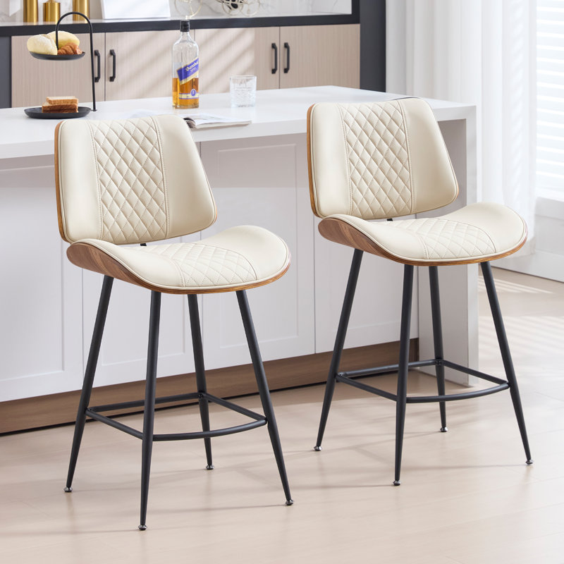 Tabourets de comptoir en similicuir, beige