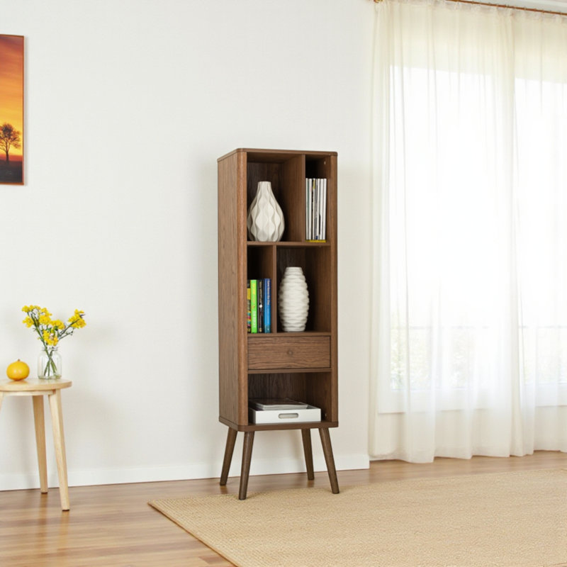 Bibliothèque de rangement Ellingham avec 1 tiroir et 3 tablettes au fini noyer, H 60,10 po x l 18,25 po x P 15,10 po