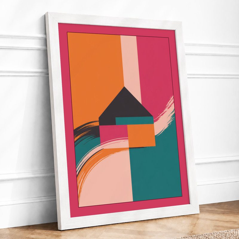 House and Triangle Geometric - Framed Print, A3 - 42.0 x 29.7 cm, White