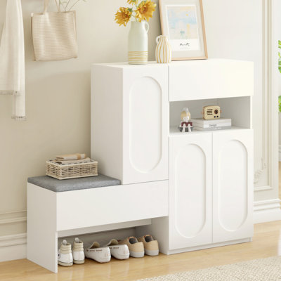Elegant 2-In-1 Shoe Cabinets With Soft Cushion, Modern Storage Bench With Arched Doors & Rebound Devices, Versatile Shoe Rack Organizer With Adjustable Shelves For Hallway, Living Room