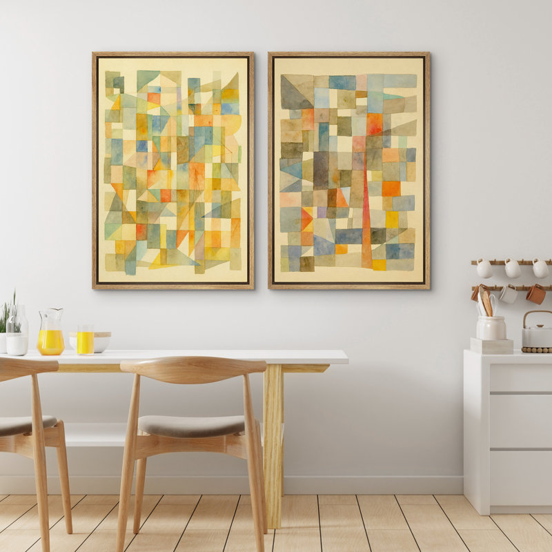 Art mural abstrait, ensemble de 2 reproductions d'art encadrées sur toile, H 24 po x l 32 po, Naturel
