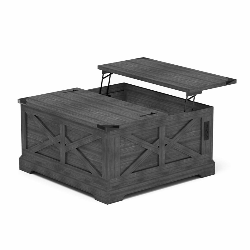 35.4" W Square Farmhouse Coffee Table with Storage, Lift Top Table for Living Room, Black