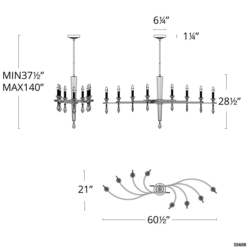 Tempest 8 Light Crystal Linear Chandelier, Black/Soft Gold