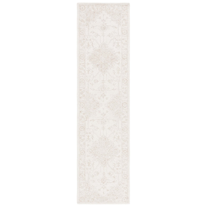 Tapis oriental ivoire / beige en laine / coton touffeté à la main Oriental, Tapis de couloir 2 pi 3 po x 9 pi