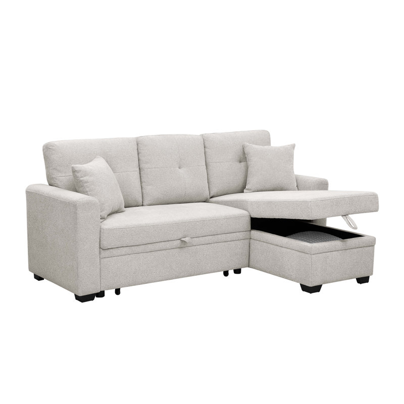 Modern Reversible Sleeper Sectional Sofa With Right Storage Chaise, Ivory