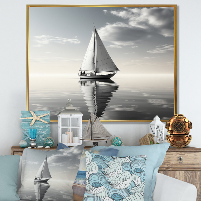 Voilier Sérénité II, Cadre flottant doré, 30" H x 40" W