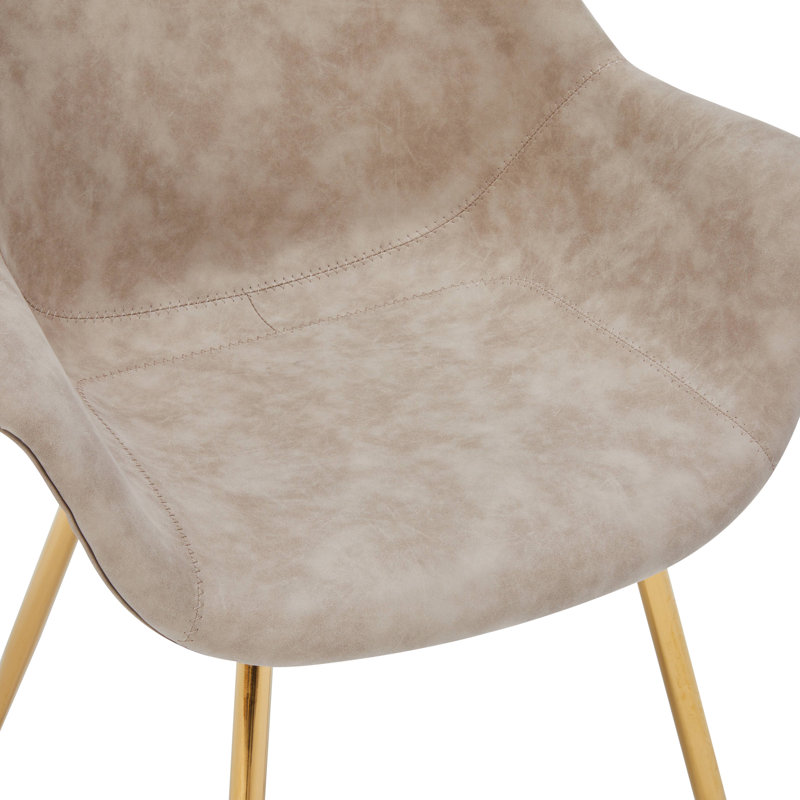 Matthew Leather Dining Chair, Modern Mid Century Accent Chair with Armrests and Iron Legs, Faux Leather Upholstered Kitchen Desk Chair for Dining Room, Living Room, Office Furniture