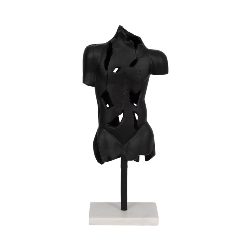Black Abstract Torso Sculpture on Marble Base – Decorative Objects for Home Decor, Kitchen Decor, and Decorations for Living Room – Modern Statues, Figurine Accents, and Shelf Display – Black