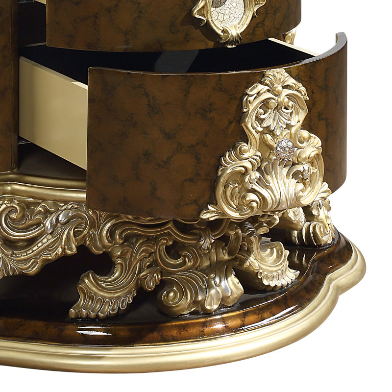 Table de chevet, or antique et brun peint à la main