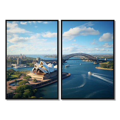 Australia Sydney Icons I - Teal Traditional Wall Art 2 Panels