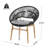 Cyril Outdoor Wicker Papasan Style Dining Chair, Teak Finished Leg And Dark Gray Faux Rattan, Gray Cushion, Set Of 2-549049353