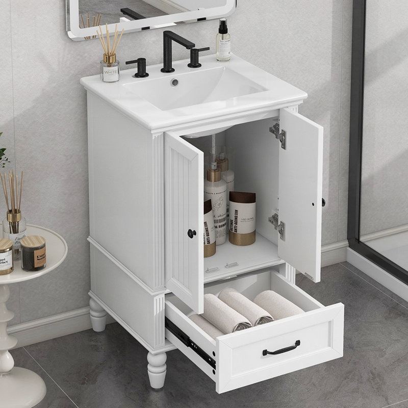Meuble-lavabo en bois avec lavabo en céramique Semilune et grand rangement parfait pour les salles de bain modernes et élégantes