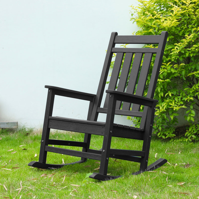 Chaise berçante surdimensionnée à texture de bois, chaise berçante d'extérieur pour adultes, chaise berçante résistante aux intempéries pour jardin