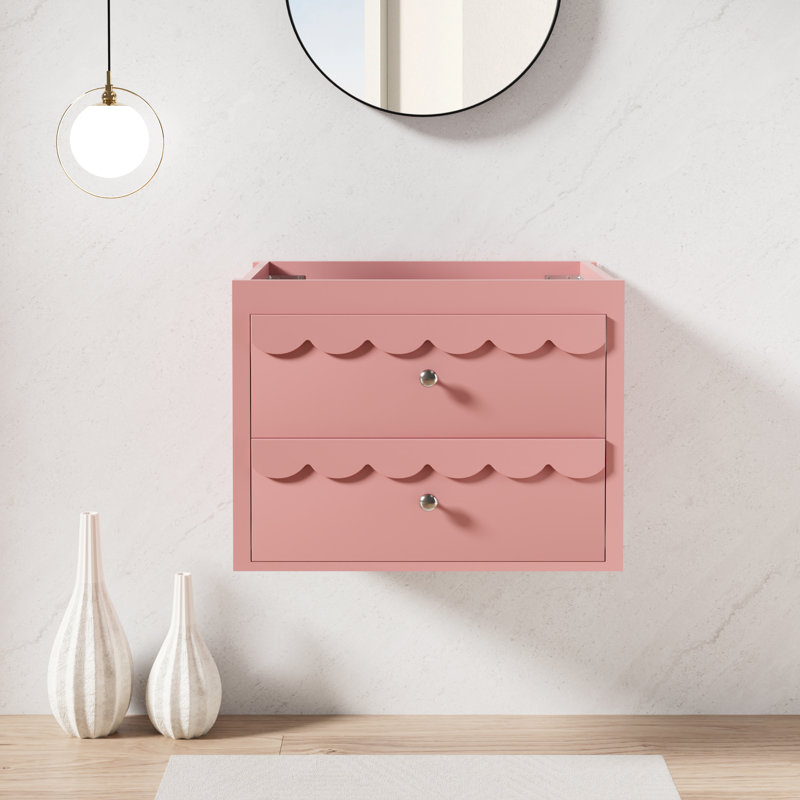 Base de meuble-lavabo mural 24 po seulement, lavabo non inclus, rebord ondulé décoratif, Rose