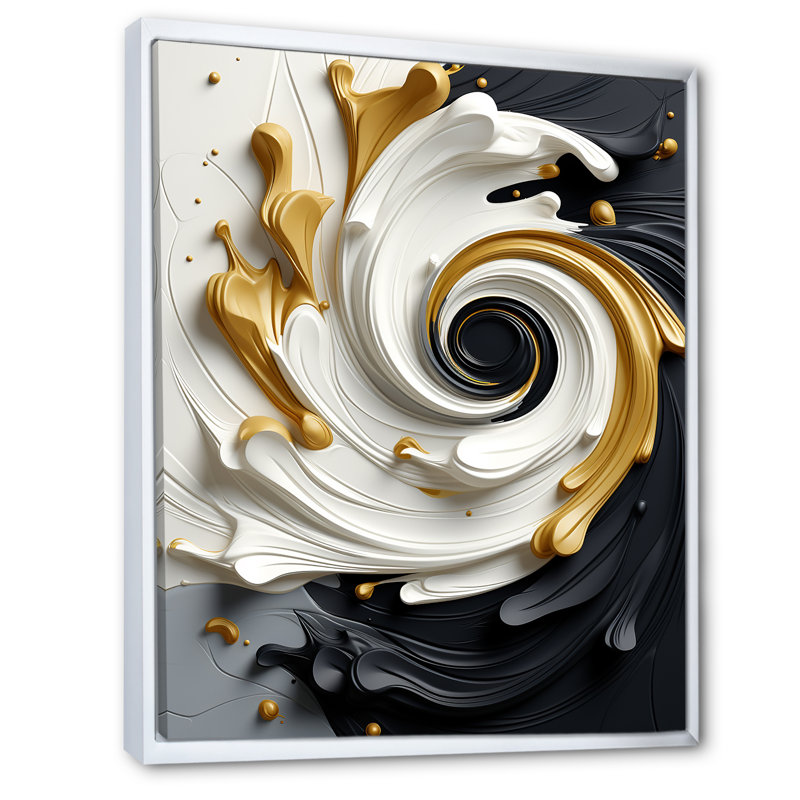 Liquide or noir et blanc texturé spirale magique - spirales abstraites, art mural, H 44 po x l 34 po x P 1,5 po