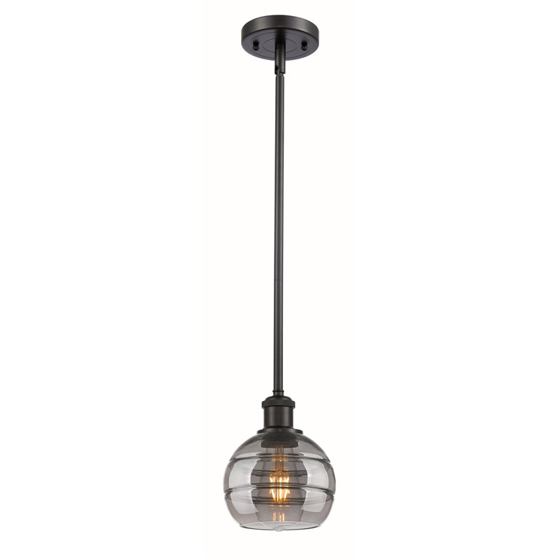 Luminaire suspendu avec tige 1 lumière Ballston Bienes-516-G556, H 7,88 po x l 5,88 po x P 5,88 po, Gris fumée clair
