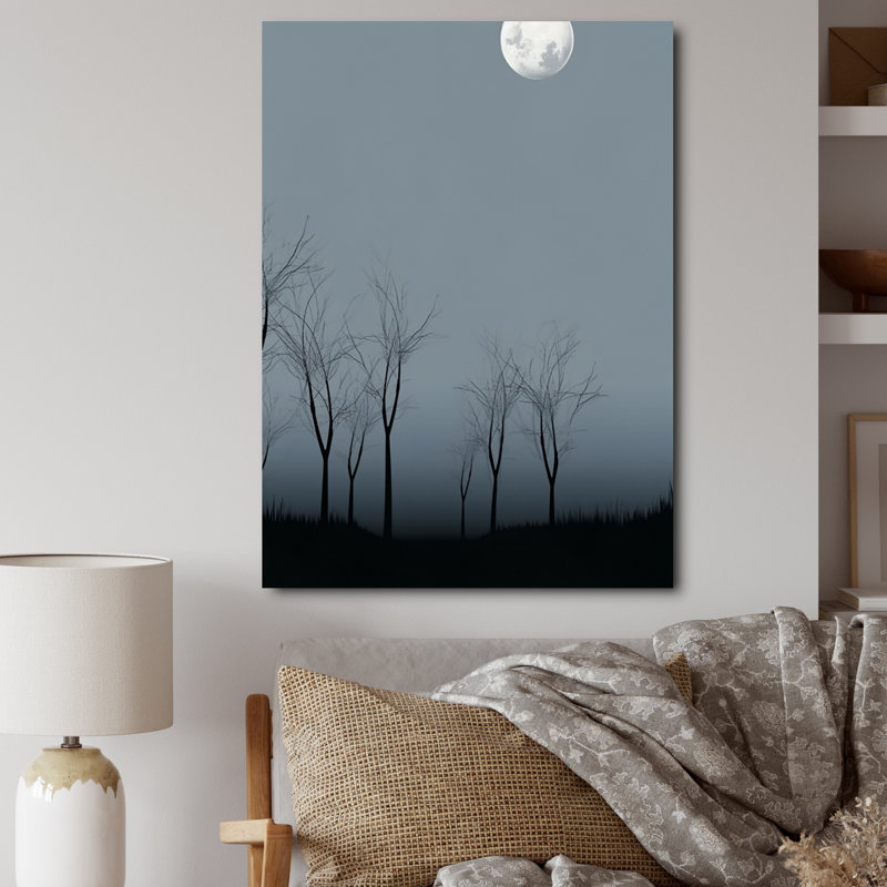 " Full Moon Mimimalism With Distant Trees ", Wrapped Canvas, 44" H x 34" W x 1.5" D