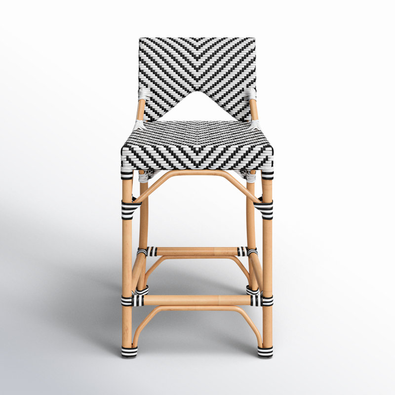 Creanly Rattan  Counter Stool, Black/White