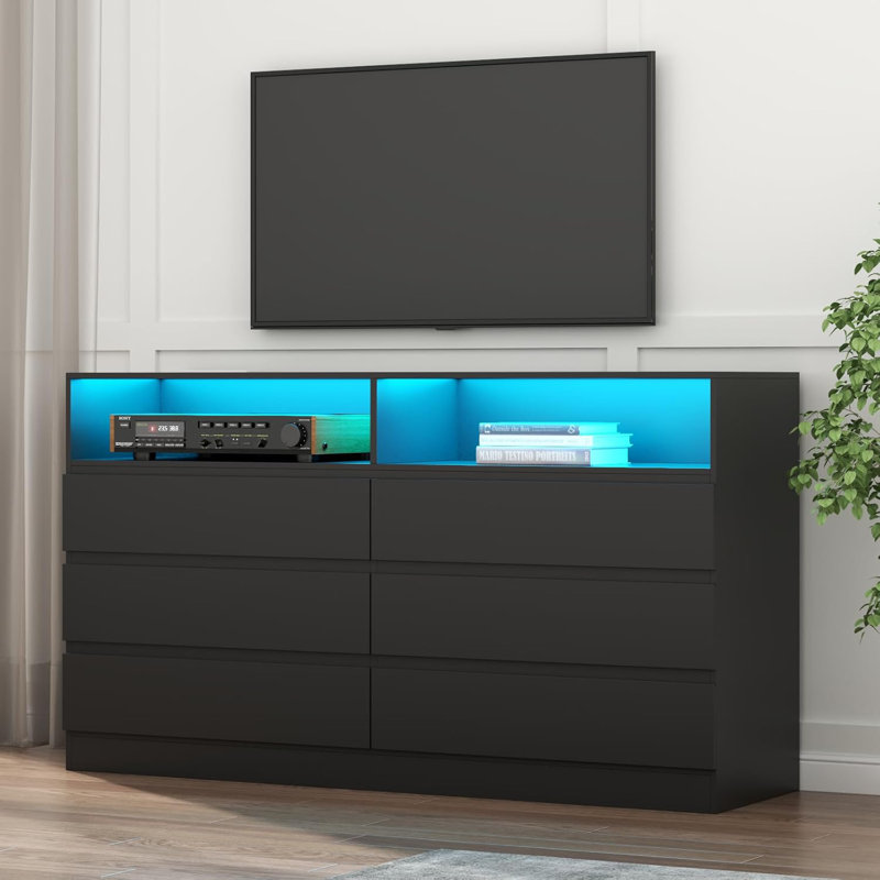 Elsgard 47.24'' W 6 - Drawer Dresser, Black