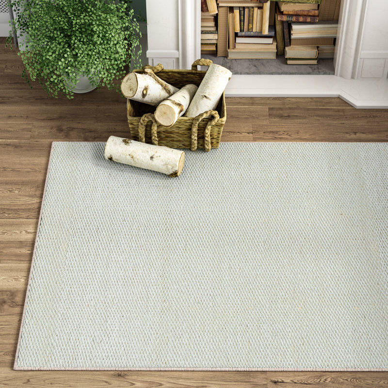 Tapis blanc cassé en laine tissé à plat à la main Rita, Rectangle 9 pi x 12 pi