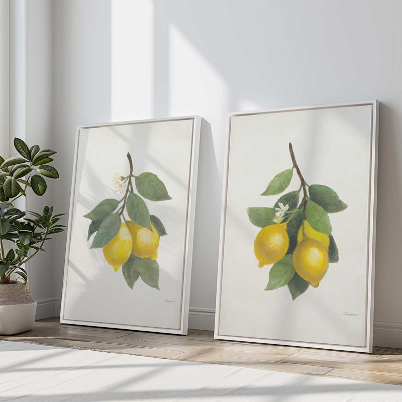 «Lemon Harvest», ensemble de 2, reproduction sur toile, H 18,75 po x l 12,75 po x P 1,75 po, Cadre flottant blanc opaque
