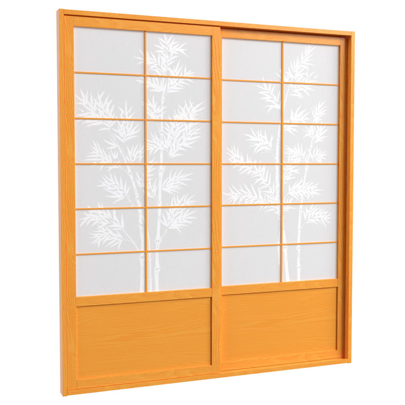 Keir 73.5" W x 83" H  Solid Wood Bamboo Tree Shoji Sliding Double Door Set, Honey